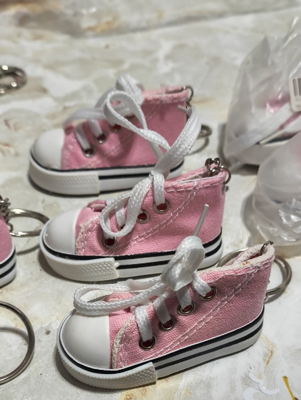 Pink Kids Canvas High-Top Sneakers Keychain